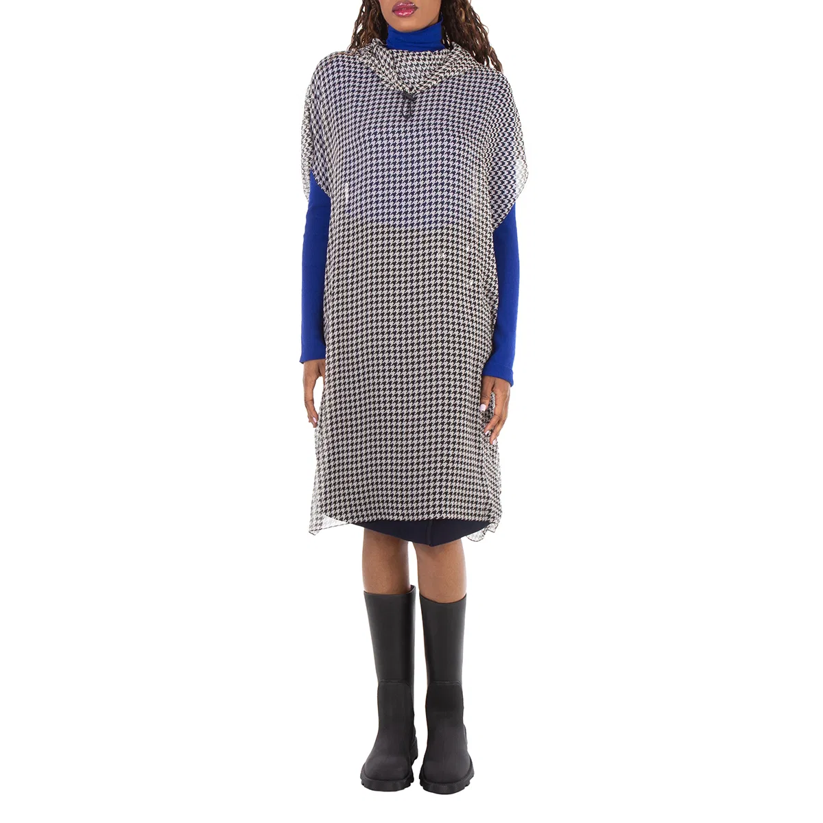 Платье с капюшоном из шелка Monochrome Houndstooth Hooded Dress Burberry, Monochrome Ip Pttn