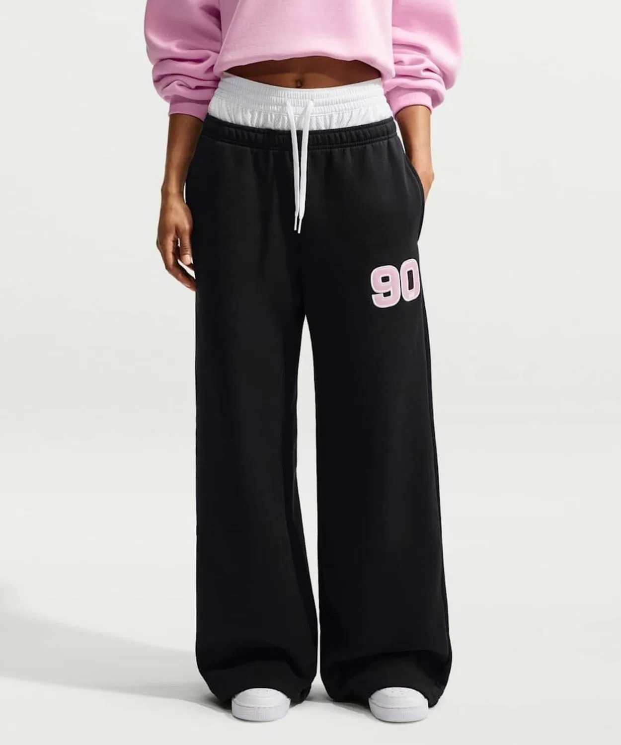 Женские широкие спортивные брюки из флиса с принтом Studio Fleece Medium Weight NIKE, Black