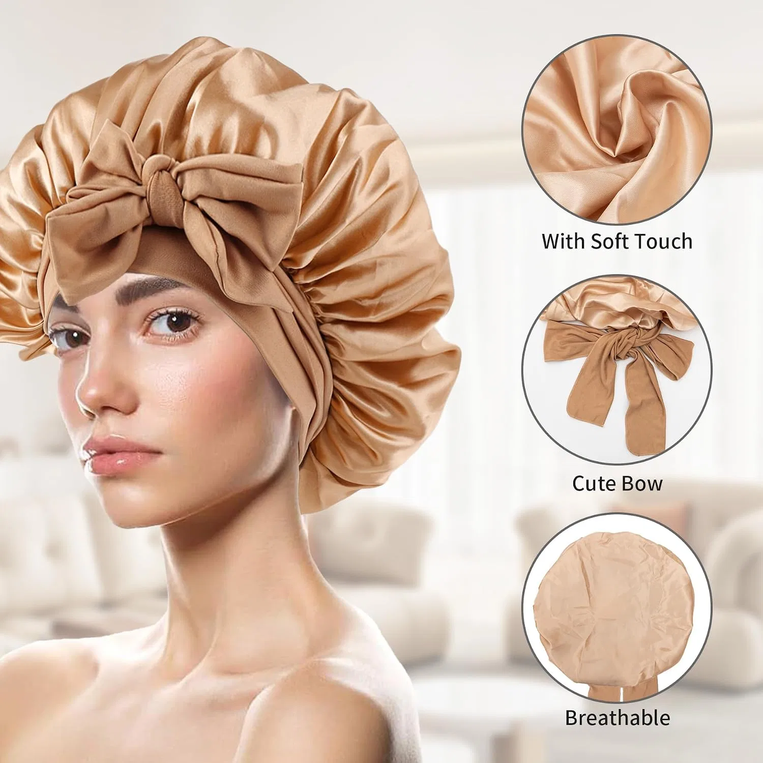 Шапочка для душа Satin Bonnet, RAORAOYUE, 1 шт, Khaki — фото 3
