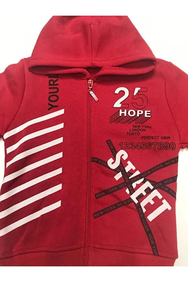 Детское худи-кардиган с принтом Winter 3 yarn 25 printed zipper hooded male sweatshirt cardigan Baby Slon Kids Clup, Red — фото 2