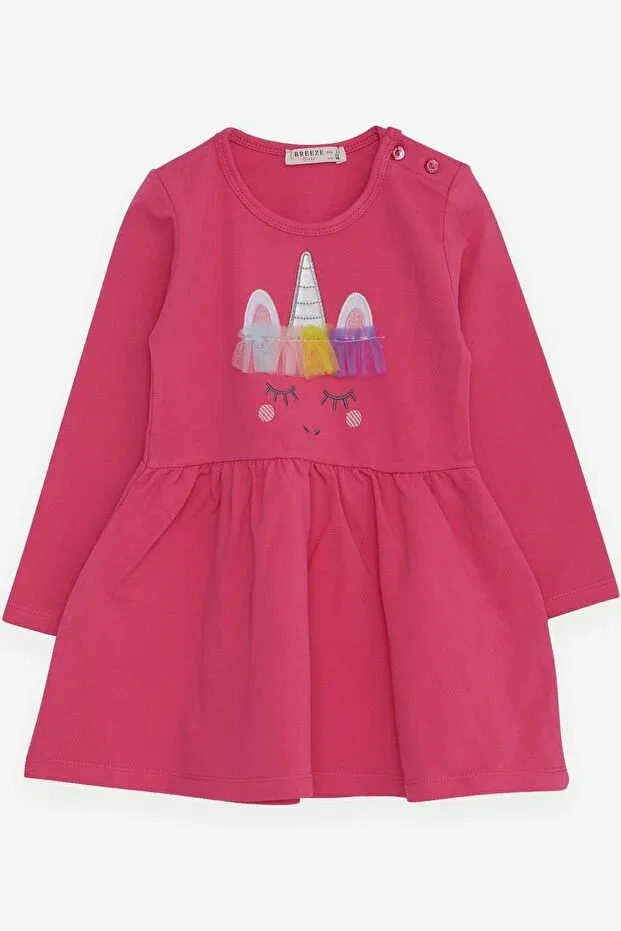 Детское платье для девочек с принтом Unicorn Embroidered Breeze, Fuchsia