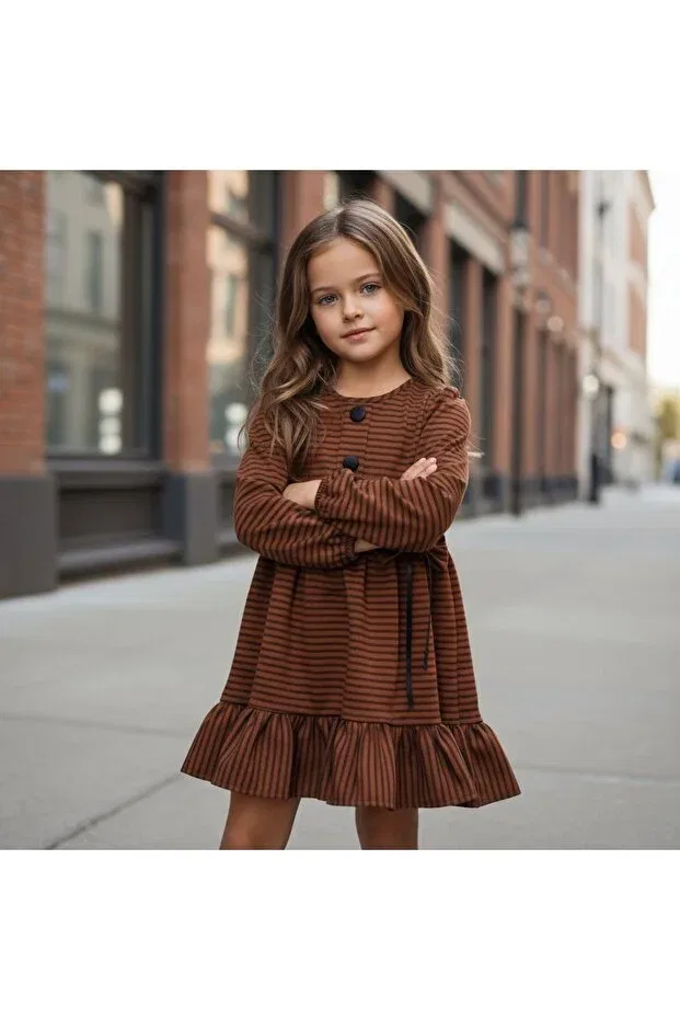 Детское платье для девочек с длинным рукавом Fesshera Kids, Brown — фото 3