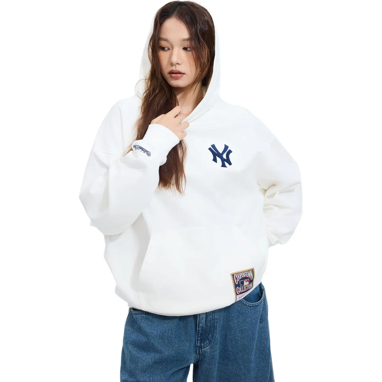 Детский свитшот с капюшоном New York Yankees White Mitchell Ness — фото 3