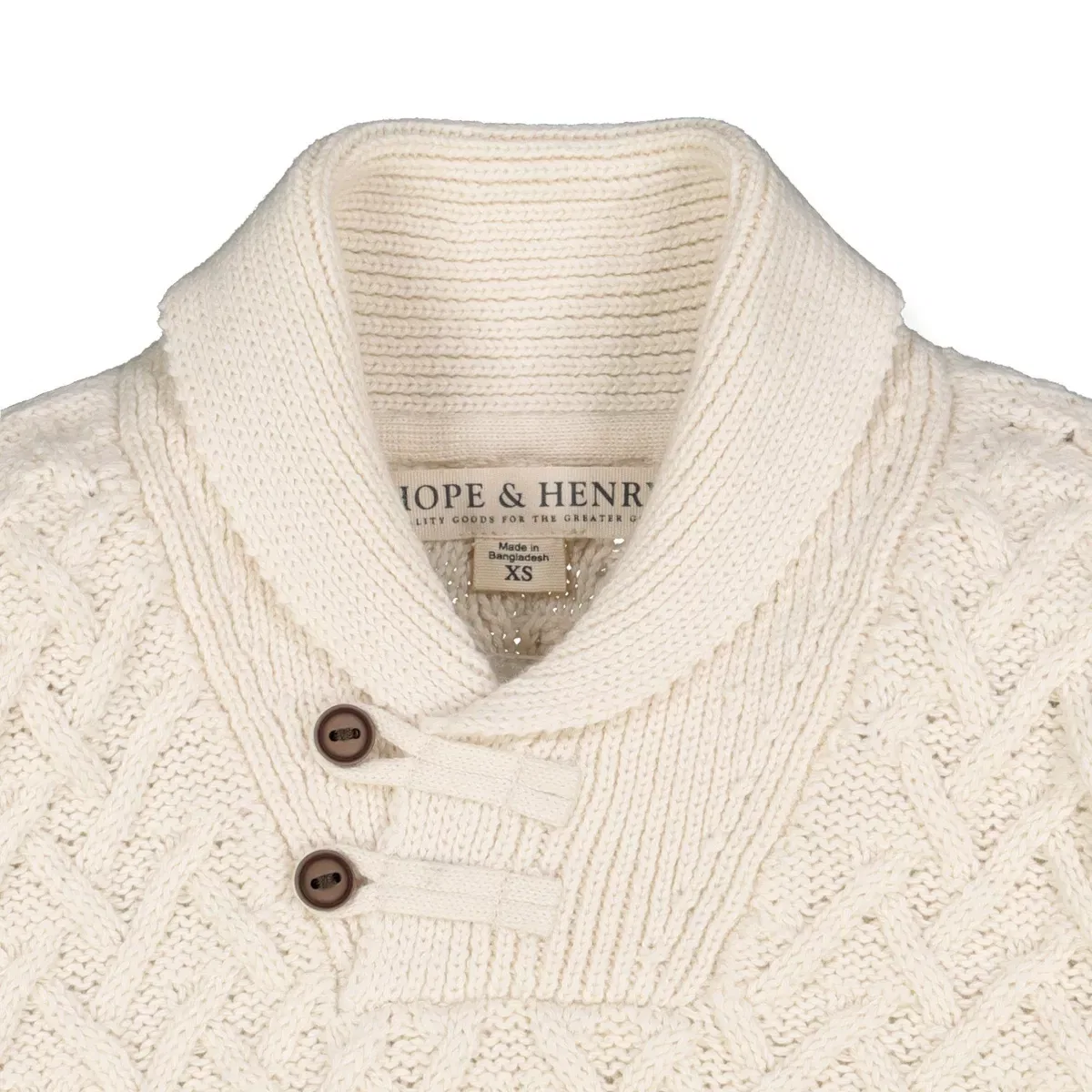 Детский джемпер с шальным воротником на пуговице Hope & Henry, Ivory Herringbone Cable — фото 2