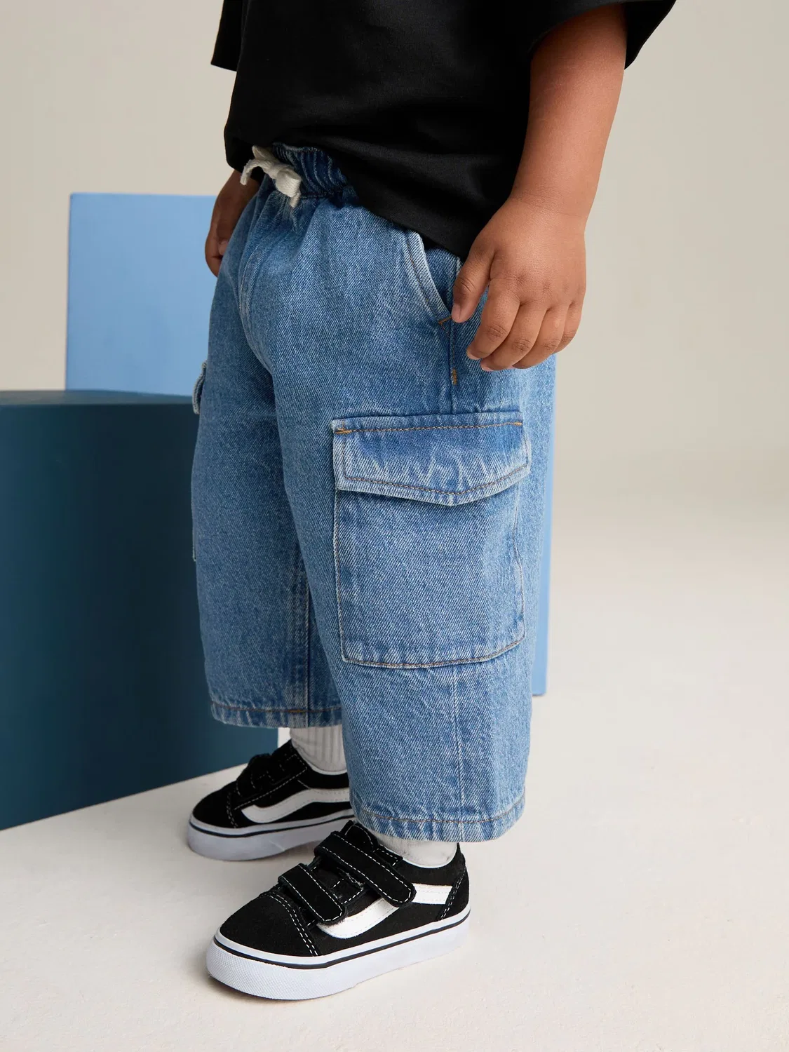 Джинсы карго, широкие, Mid Blue Denim Next