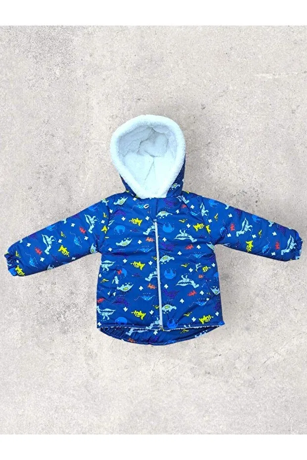 Детское зимнее пальто для девочек с принтом Tosyalı Burak Bebe, Indigo Dinosaur — фото 3