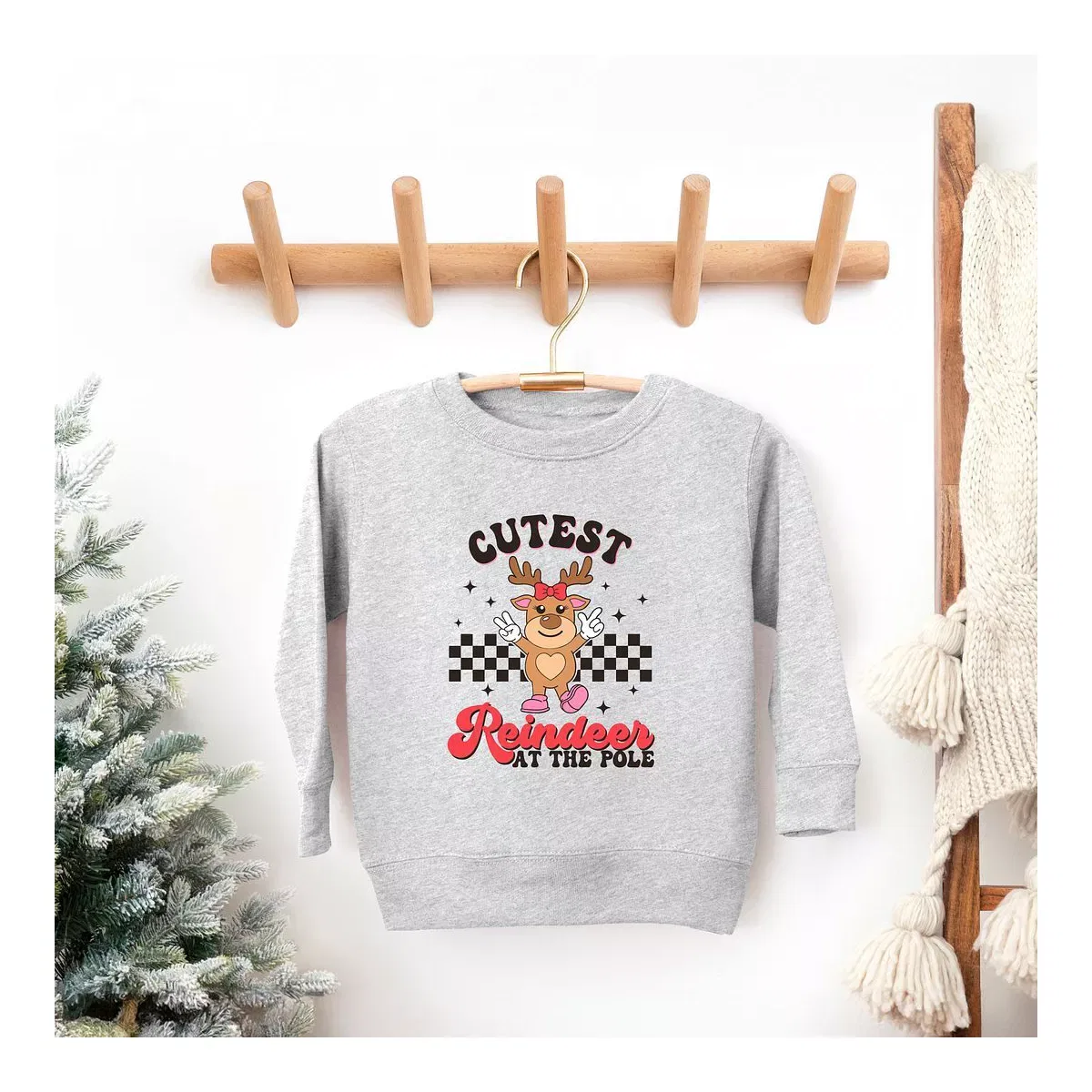 Детский свитшот с принтом Cutest Reindeer At The Pole The Juniper Shop, Heather Grey — фото 2