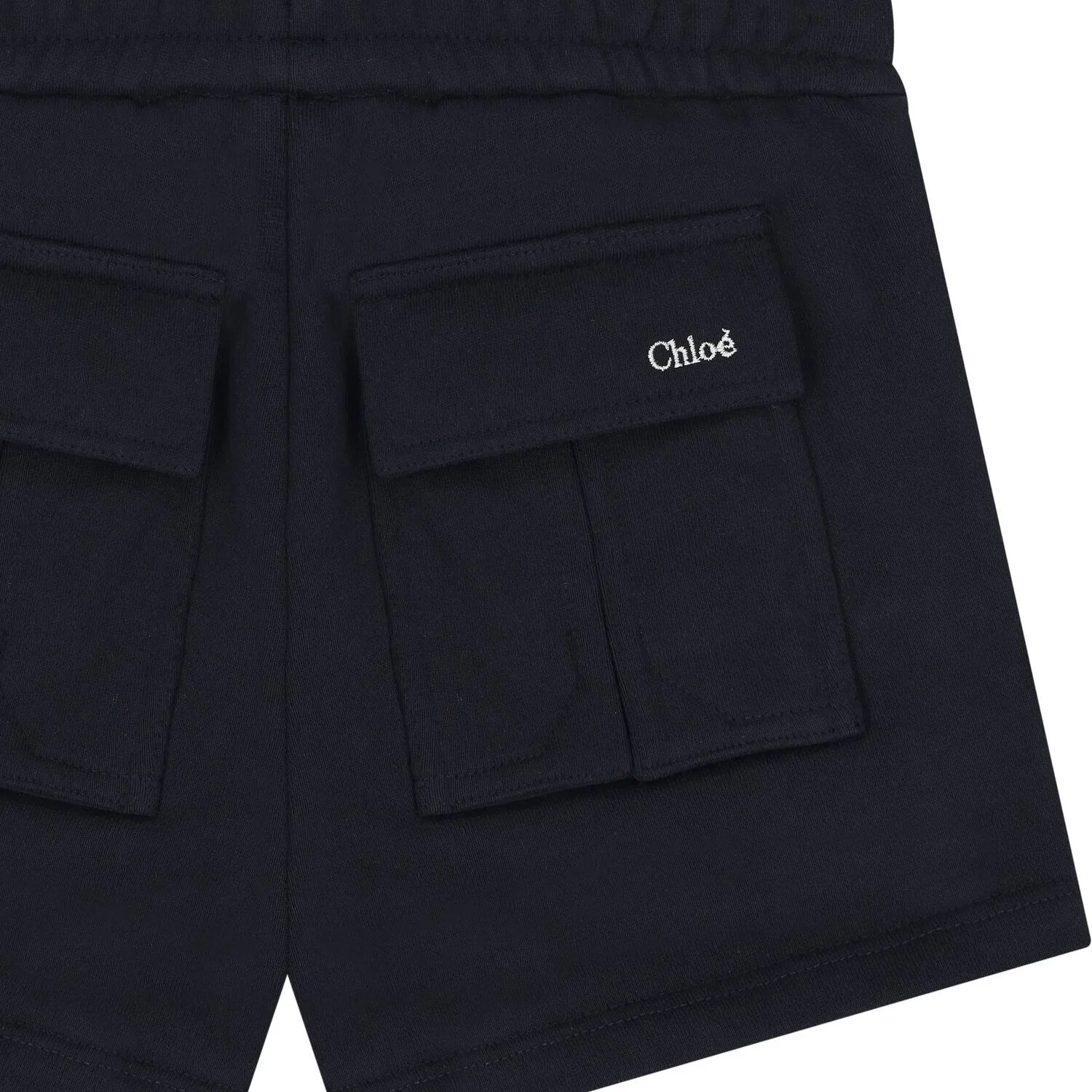 Шорты хлопковые с вышитым логотипом Chloe Kids Logo Embroidered Shorts Chloé, Navy — фото 3