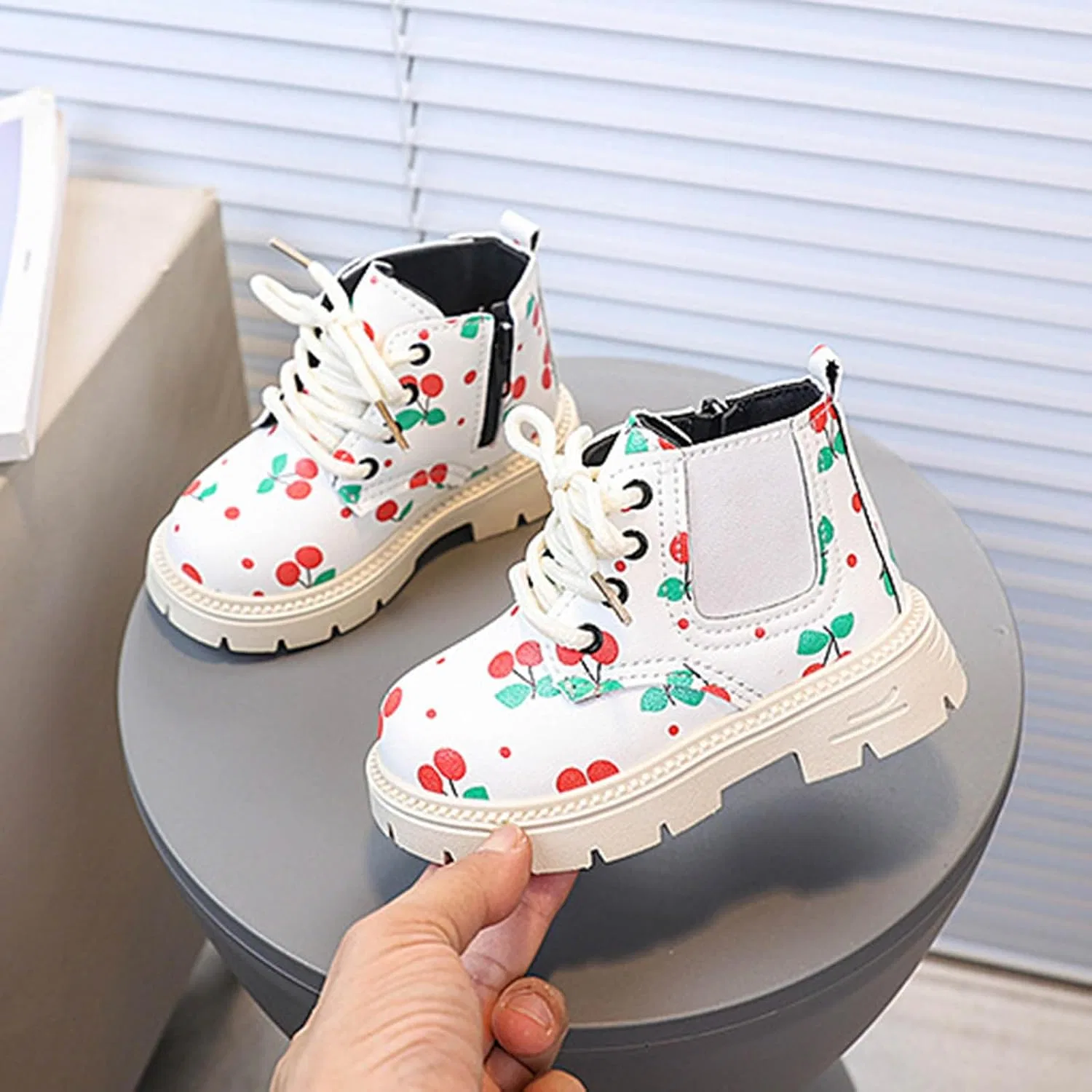 Детские ботинки для девочек с принтом и боковой молнией SHOPESSA, White — фото 2