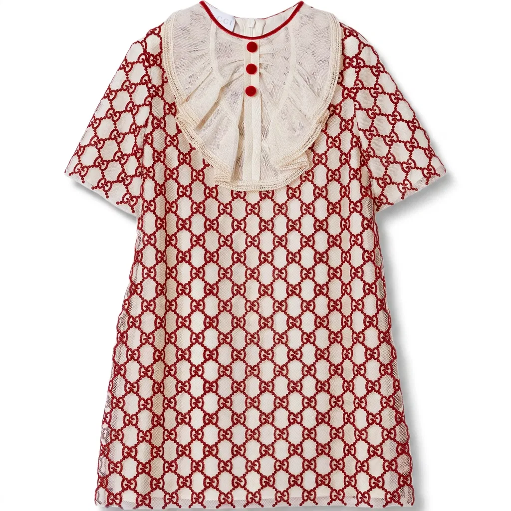 Детское платье с круглым вырезом Red GUCCI