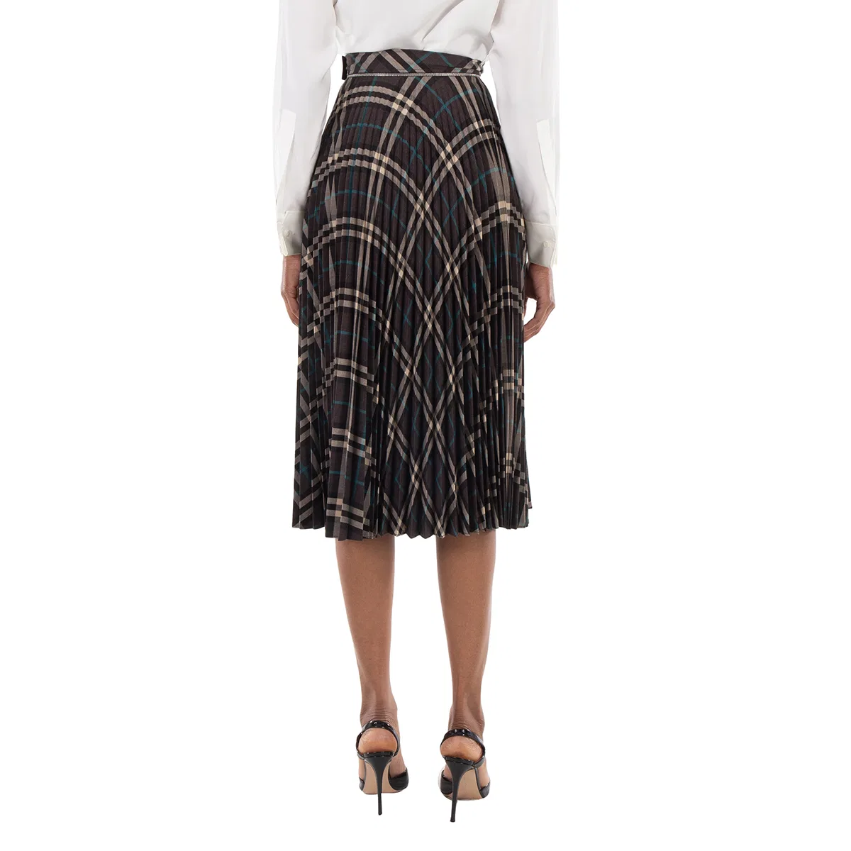 Юбка шерстяная в клетку с плиссировкой и молнией Checkered Pleated Zip-Detailed Wool Skirt Burberry, Snug Ip Check — фото 3