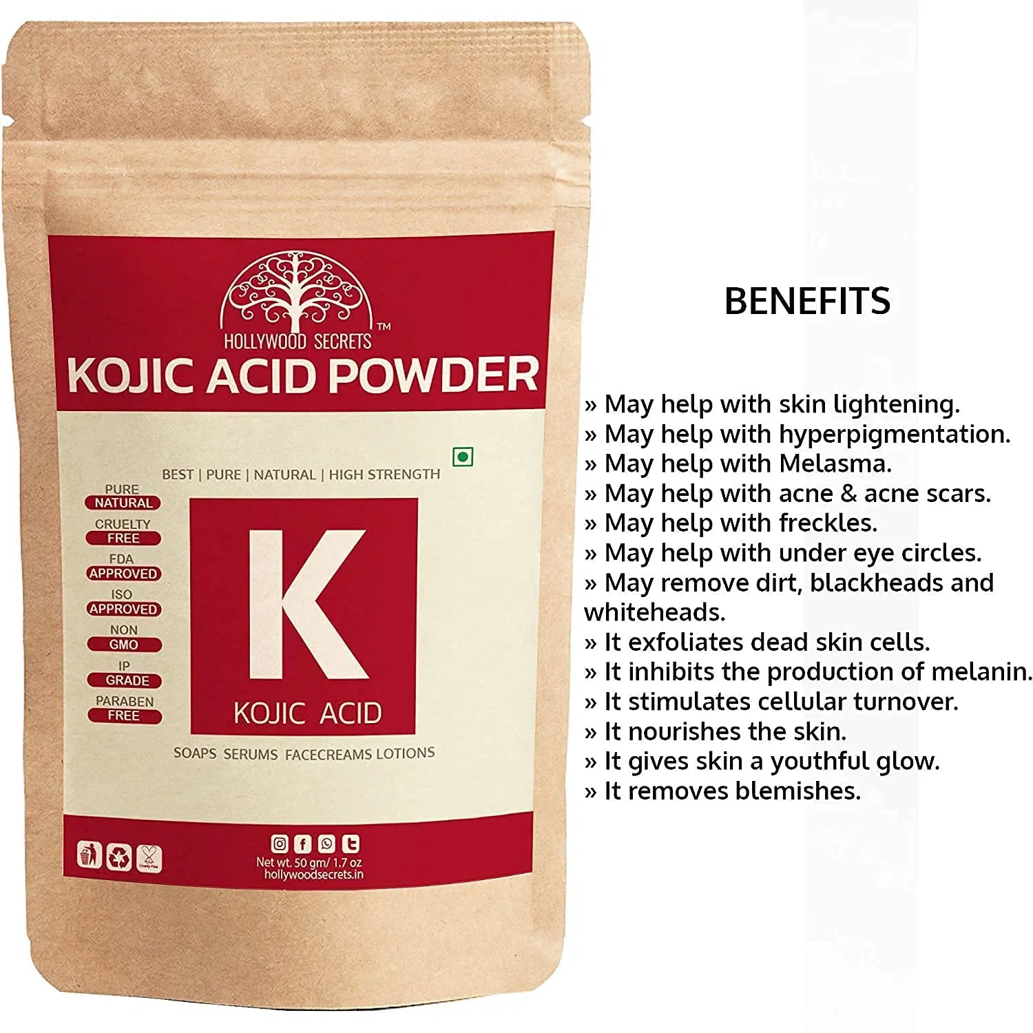 Пудра для осветления кожи Kojic Acid, QURA, 50 г — фото 2