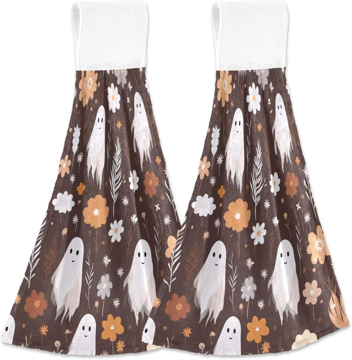 Набор полотенец с петлей 2 шт, CHIFIGNO, полиэстер, 35.6x46.4 см, Cute Halloween Spooks Autumn Floral