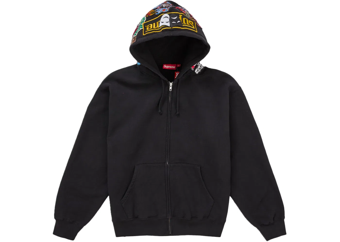 Мужская толстовка на молнии с патчами Supreme Patches Zip Up Hooded Sweatshirt, черный