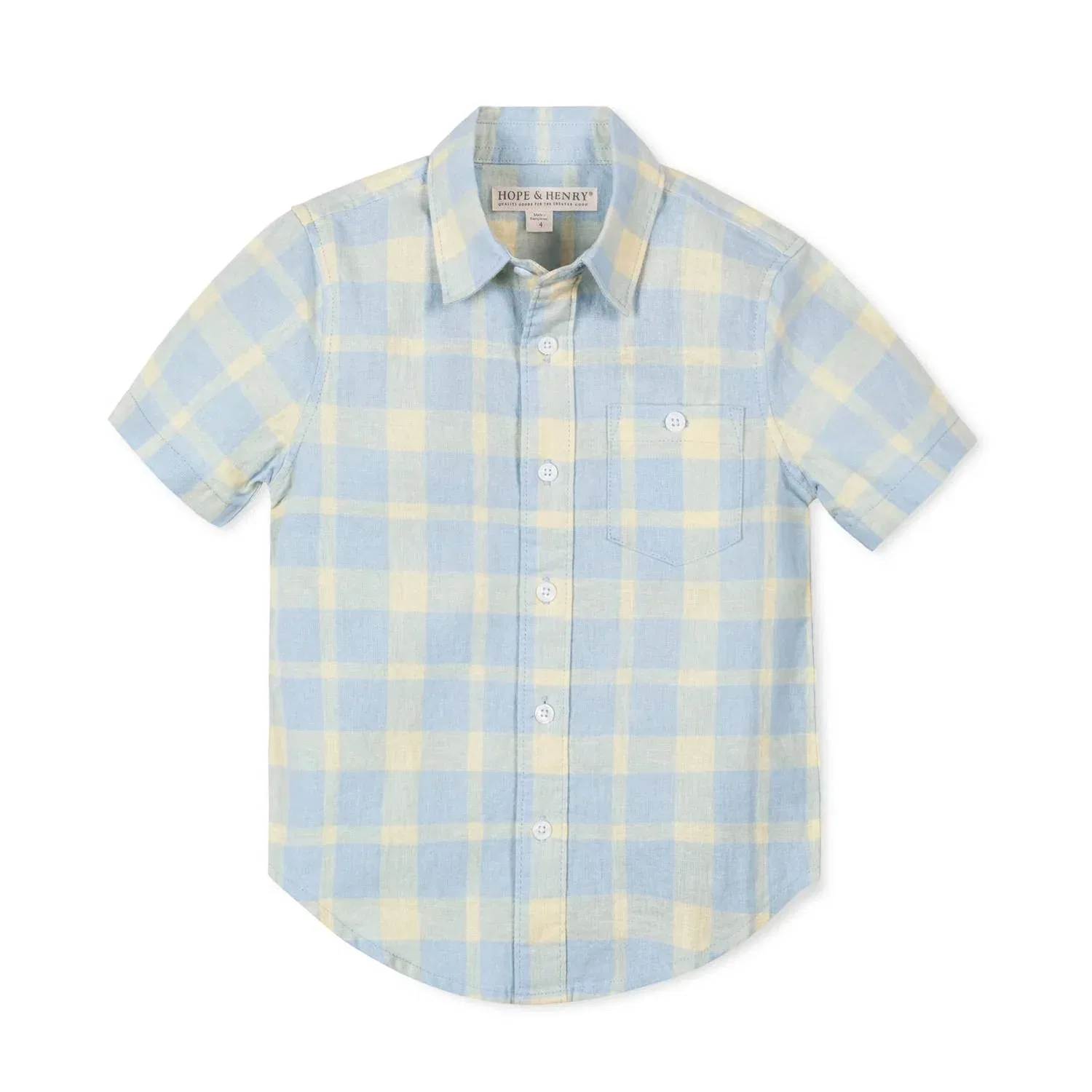 Детская рубашка с коротким рукавом из льна в клетку Sunlit Plaid HOPE & HENRY, Sunlit Plaid — фото 3