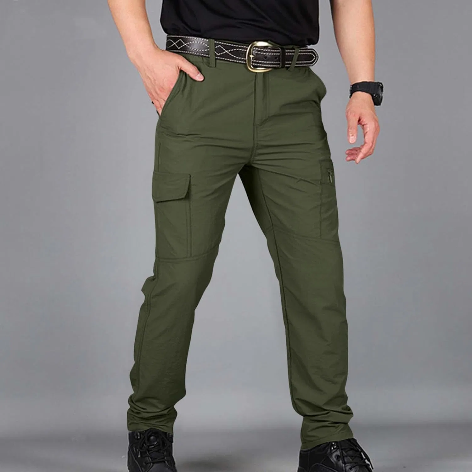 Мужские карго-брюки с зауженным низом, модель Cargo Work Pants, зелёный — фото 2