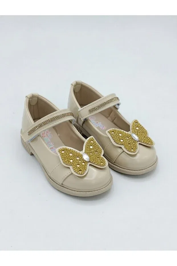 Детские балетки для девочек с принтом Stone butterfly Lideral, Beige