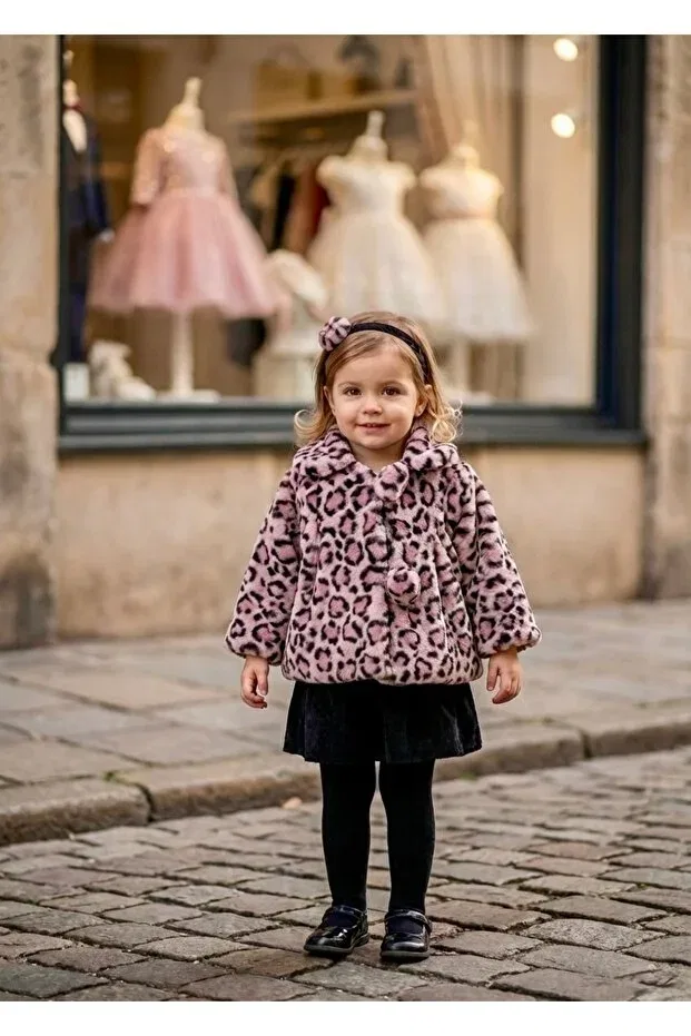 Детское пальто для девочек с принтом Leopard Miaras Baby, Pink — фото 2