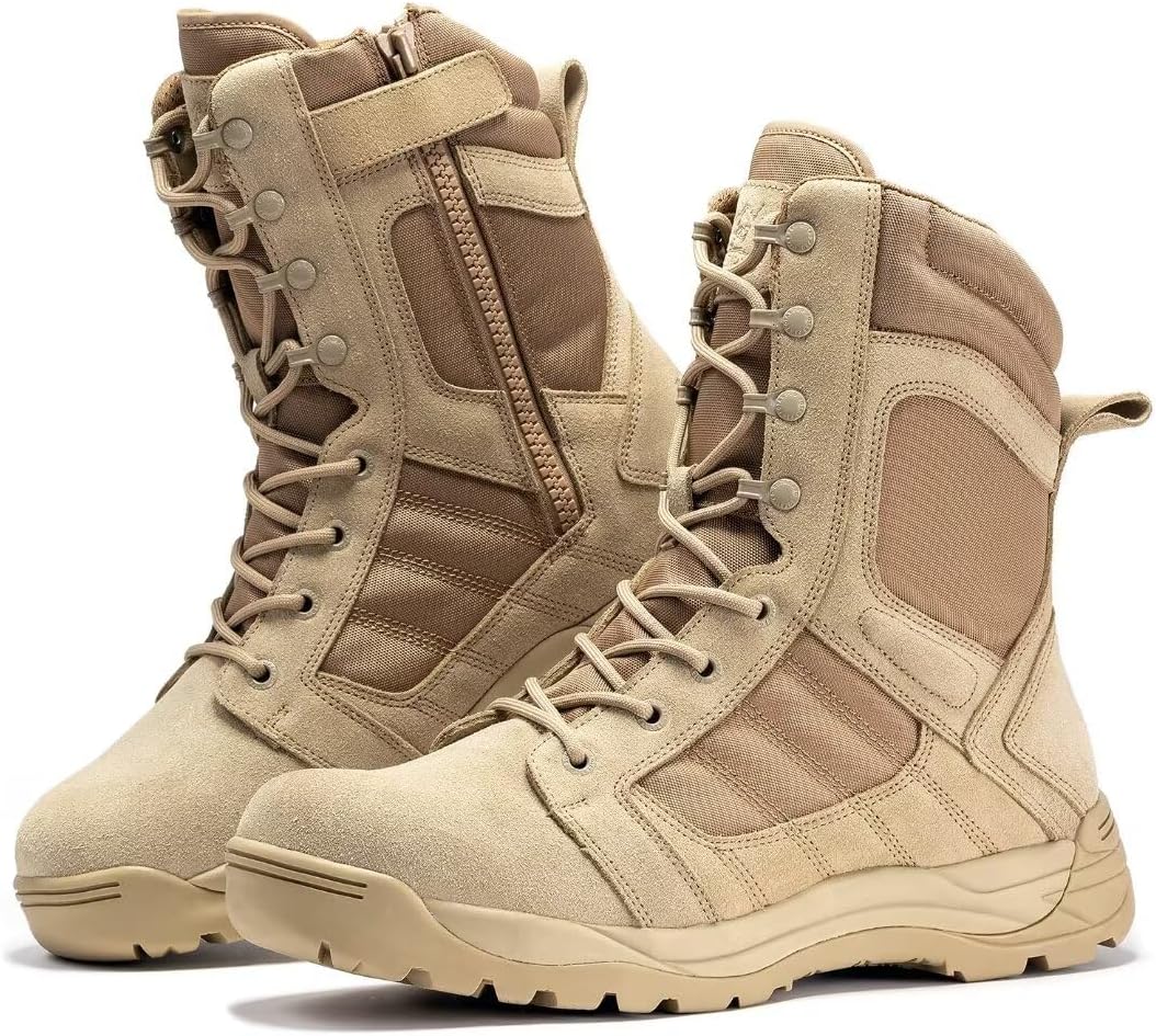 

Тактические ботинки BOTAS PRO для мужчин, боковая молния, высота 20 см, легкие и удобные, военные походные ботинки (BMP110), Sand 8\"