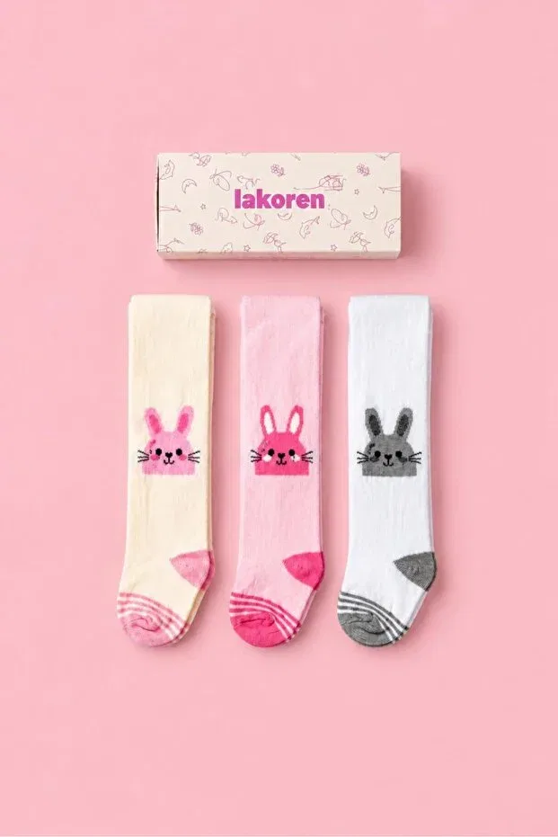 Детские колготки для девочек с принтом Pack of 3 girls' & kids' cotton patterned tights Lakoren, Pink — фото 2