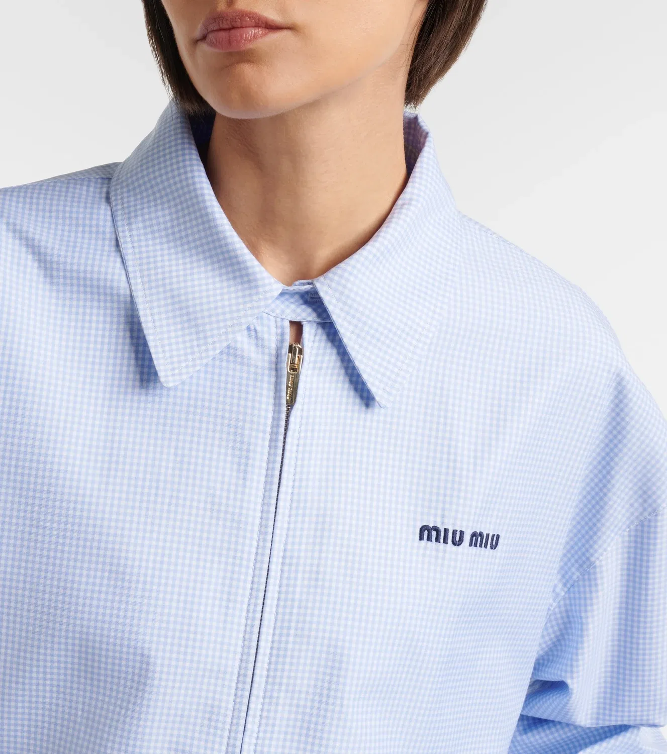 Куртка-блузон из хлопковой ткани в клетку логотип MIU MIU, синий — фото 3