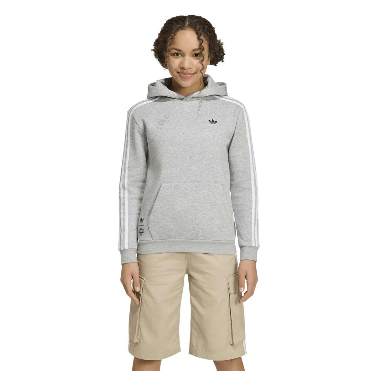 Детский худи с принтом Brawl Stars, свободный крой, adidas, Medium Grey Heather/White
