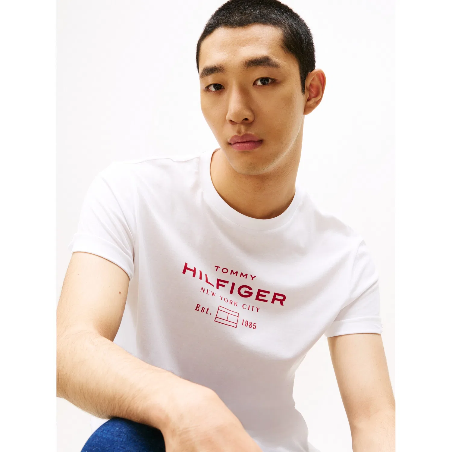 Мужская хлопковая футболка с принтом Hilfiger Stack Graphic Tee Tommy Hilfiger, White — фото 2