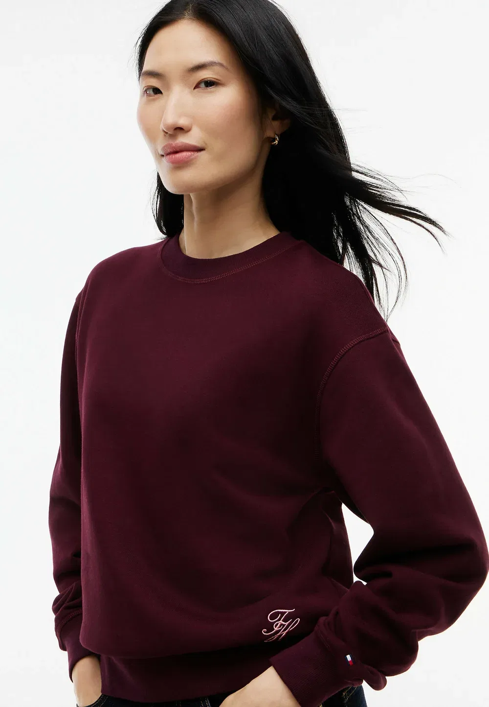 Толстовка с круглым вырезом и логотипом в тон ткани - толстовка Tommy Hilfiger, Deep Burgundy — фото 4