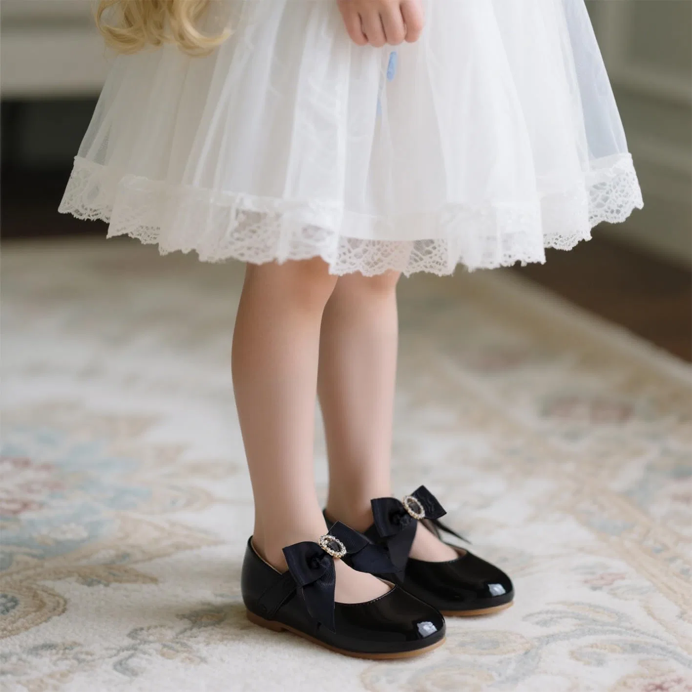 Детские туфли Мэри Джейн для девочек PHIRAMIN, Elegant Bowknot Black — фото 2