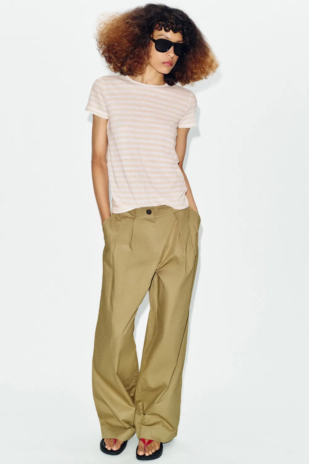 Льняная футболка с коротким рукавом ZARA, Gestreift
