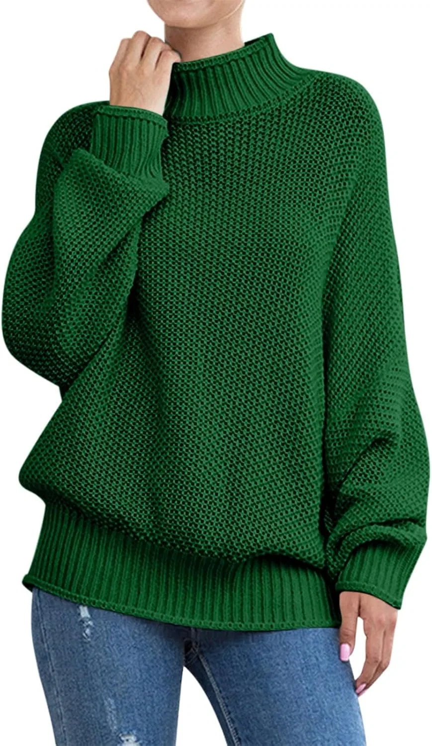 Женский свитер оверсайз с высоким воротом и длинным рукавом, модель Batwing, цвет Green