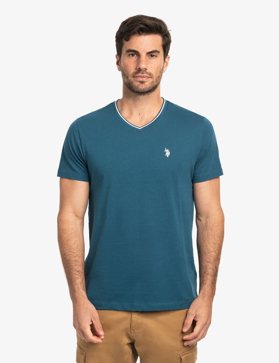 

Футболка U.S. Polo Assn. Tipped V-neck Jersey, бирюзовый