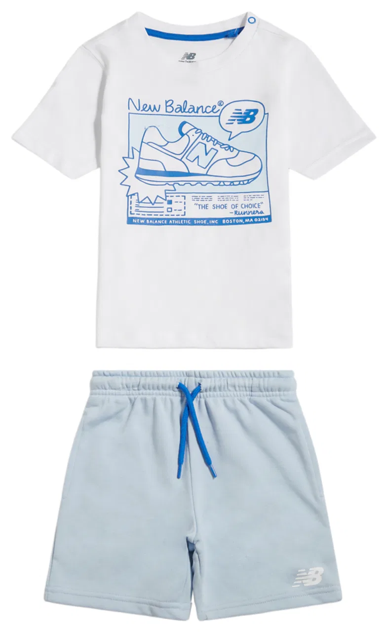 Детский комплект из футболки и шорт с принтом Fish and Chips New Balance, White Blue