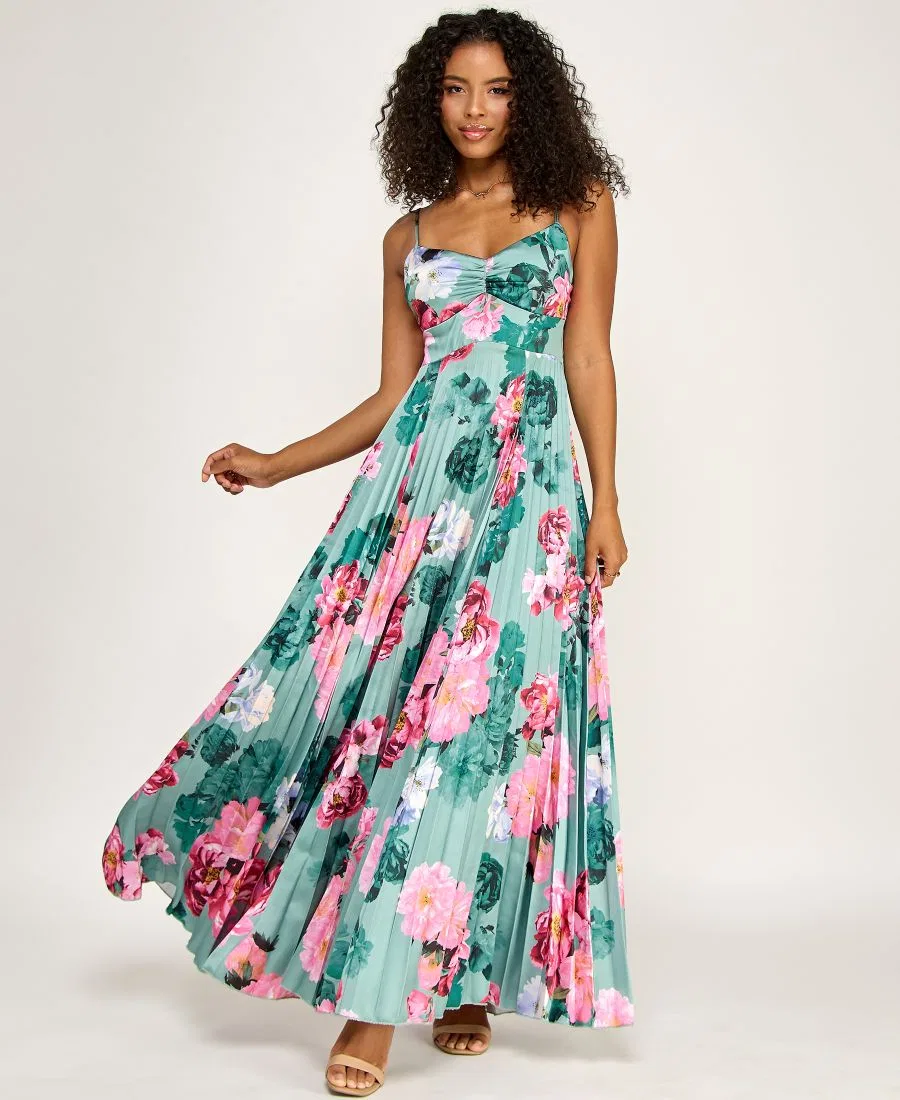 Платье-макси с принтом, модель Floral Tie-Back Pleated KATIA RAE, Sage Multi