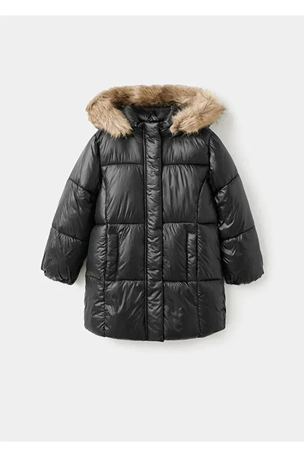 Детское пальто для девочек с длинным рукавом Mango Kids, Black — фото 2