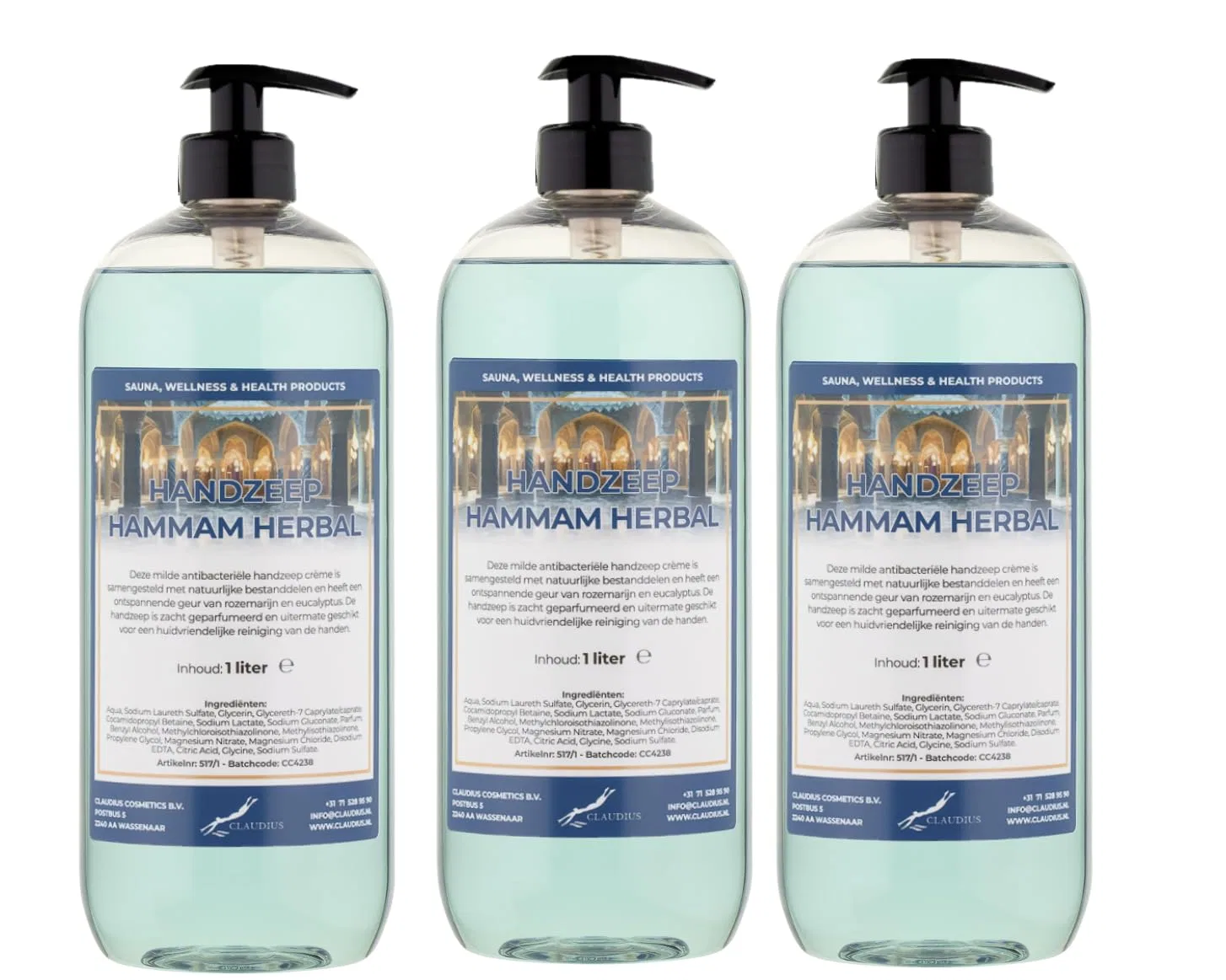 Жидкое мыло для рук Hammam Herbal, набор 3 х 1 л, Claudius
