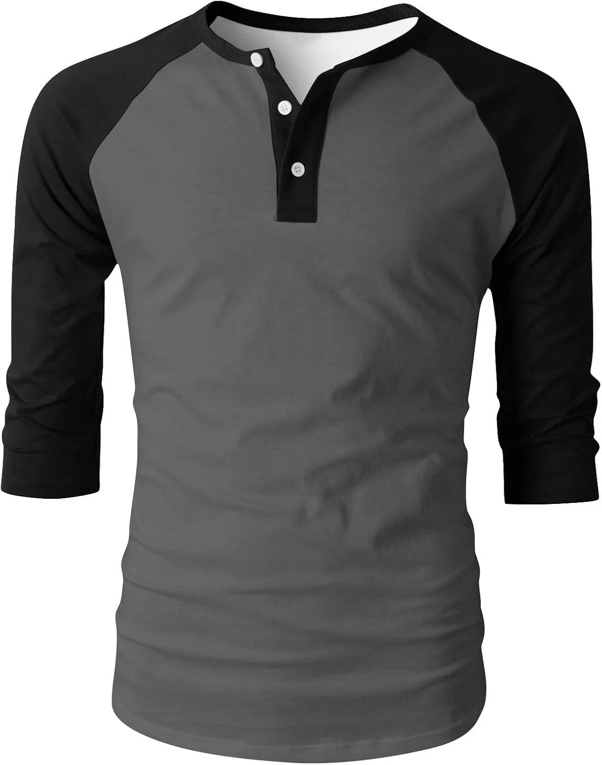 Мужская свободная футболка с воротником-хенли и рукавом 3/4, 100% хлопок, Lightweight Casual, 2-dark Gray — фото 4