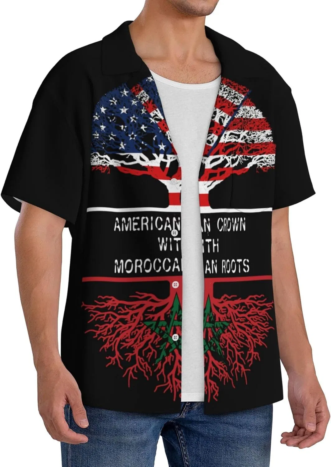 Мужская свободная рубашка с коротким рукавом Cuba воротник America Crown With Moroccan Roots, Black — фото 2