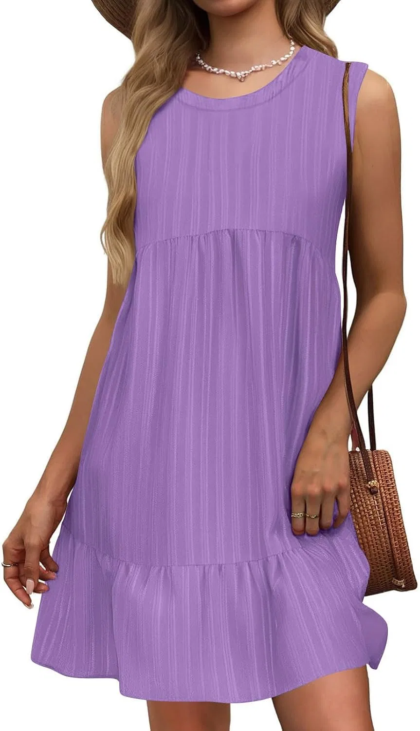 Женское летнее платье-майка A-line с оборками, Purple — фото 2