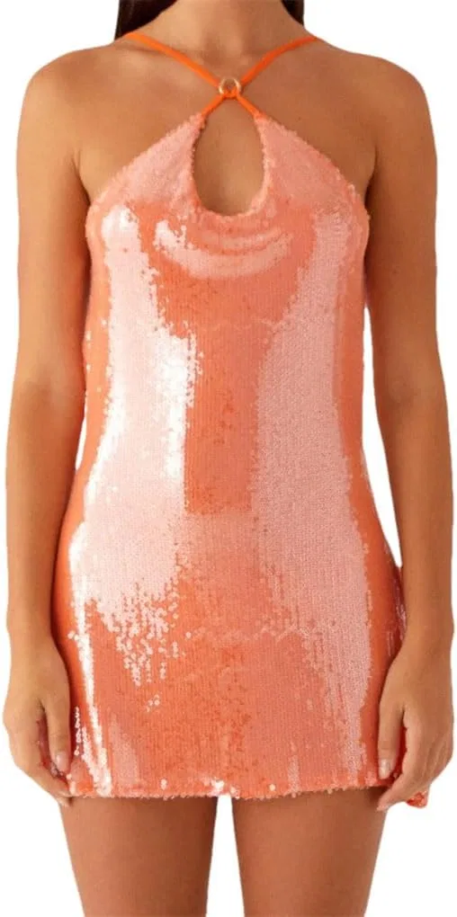 Женское мини-платье с открытой спиной Solid Color, Orange