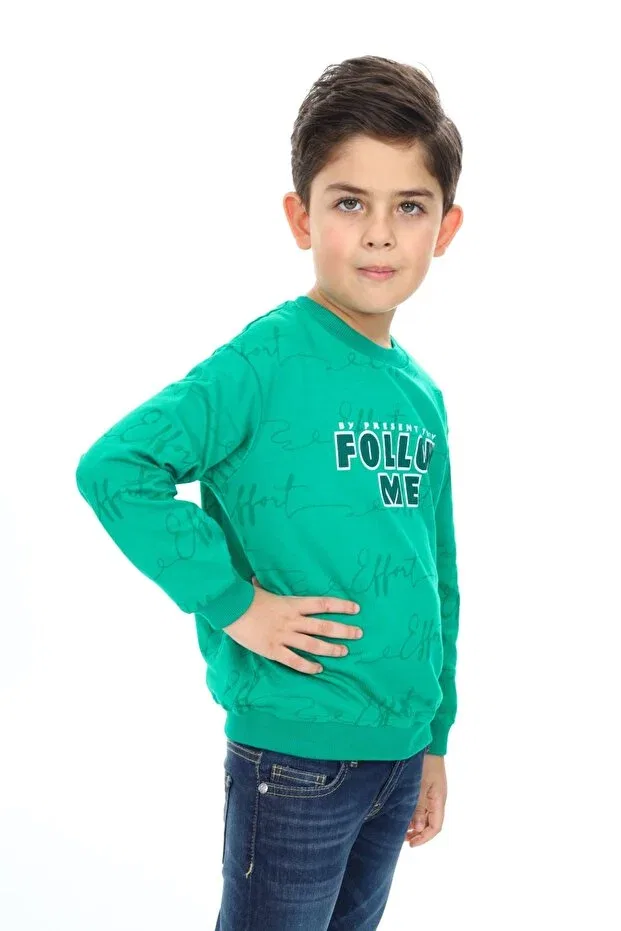 Детские свитшот для мальчиков с принтом Follow Me Printed Toontoy, Dark Green — фото 2