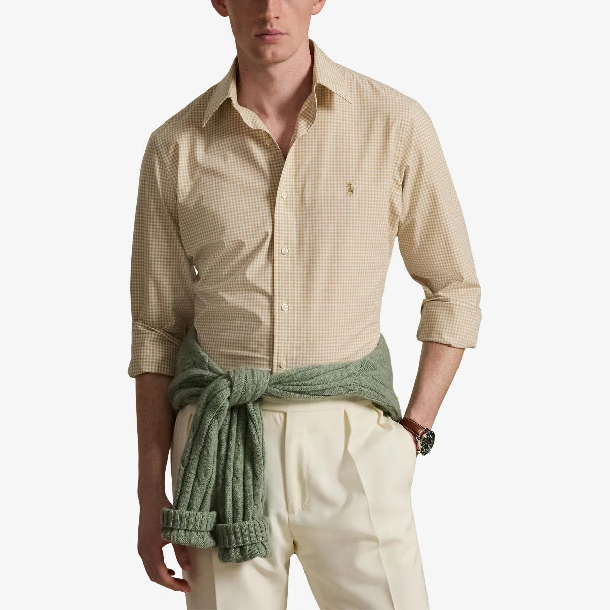 Рубашка из хлопкового поплина в клетку Polo Ralph Lauren, хаки/белый — фото 3