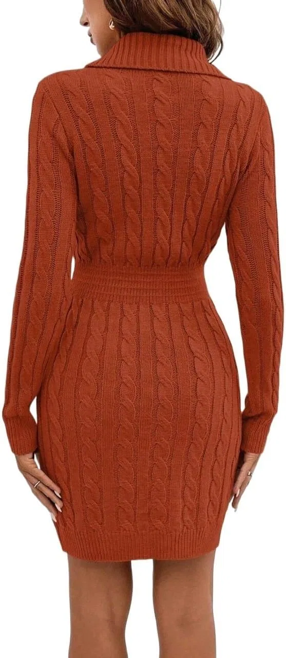 Женское платье-свитер с V-образным вырезом Cable-knit, Burnt Orange — фото 2