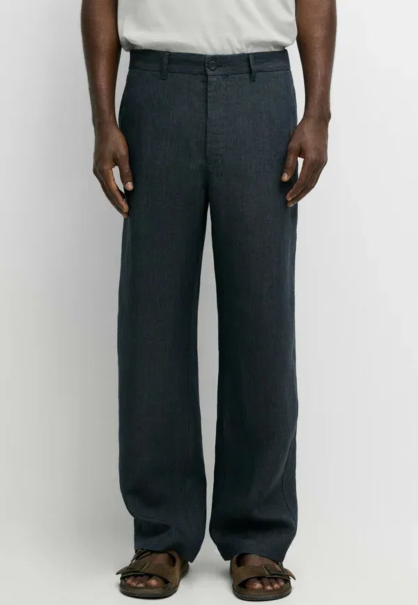 Брюки из льна Trousers Massimo Dutti, Mottled Dark Blue, темно-синий