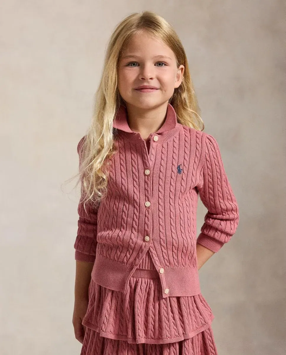 Детский кардиган для девочек с косами Polo Ralph Lauren, Роза — фото 2