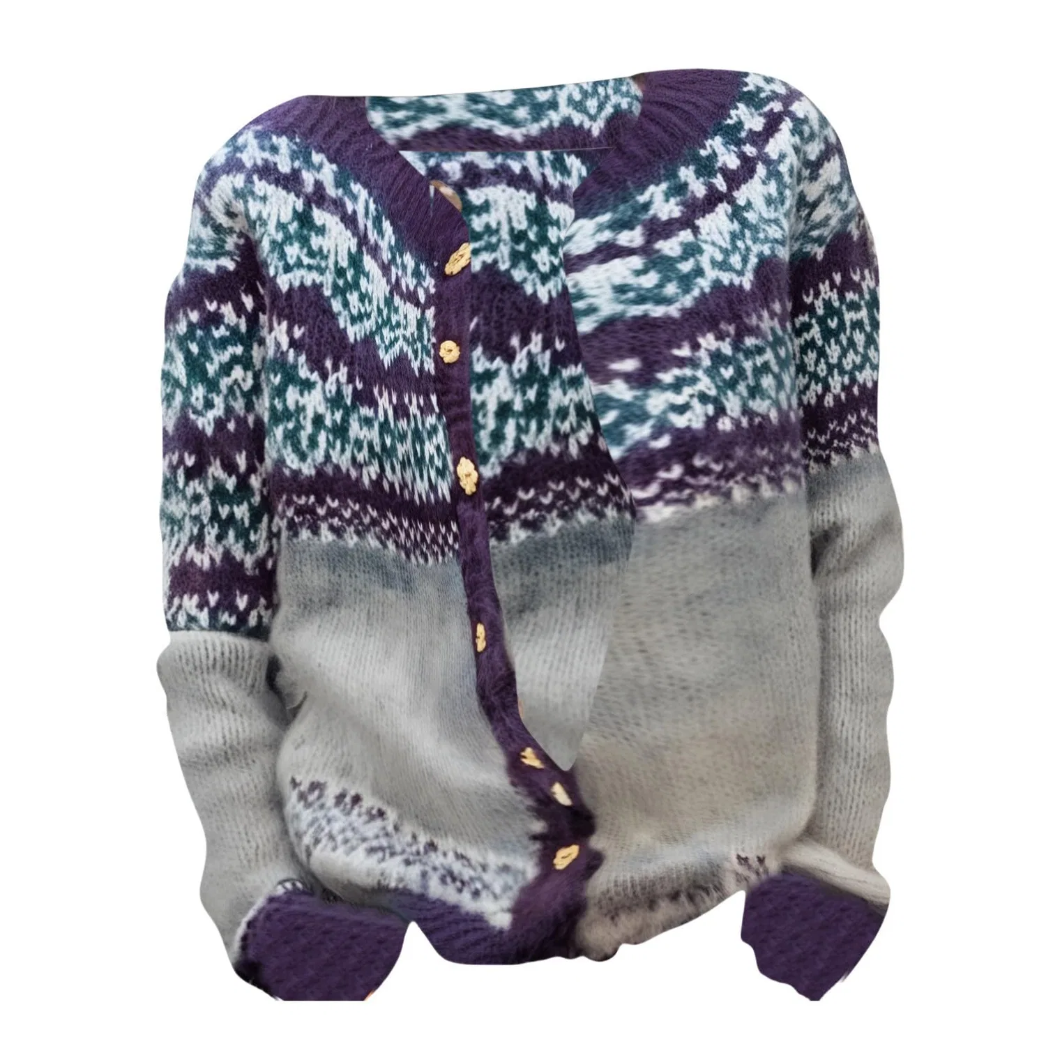 Женский кардиган с нордическим узором Fair Isle с длинным рукавом, Light Ash-b — фото 3
