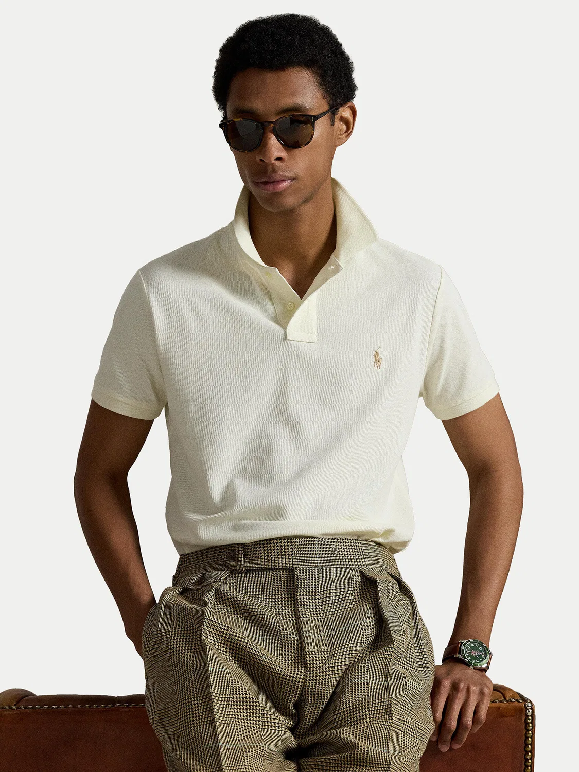 Мужское поло цвета экрю стандартного кроя Polo Ralph Lauren, кремовый — фото 4