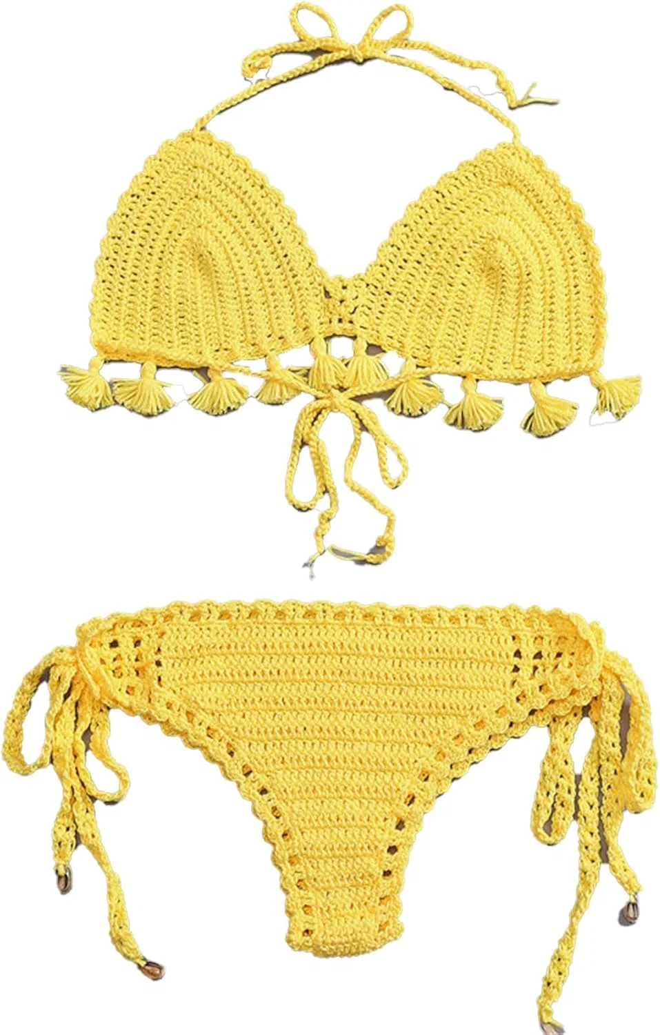 Женский вязаный крючком бикини с бахромой Seashell, Yellow