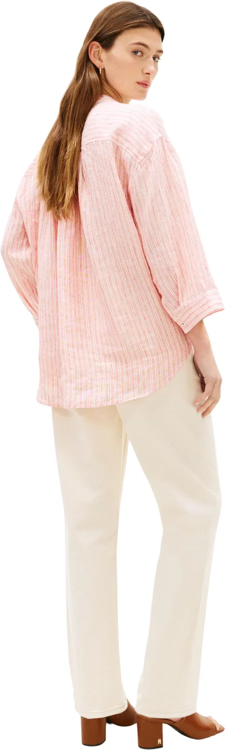 Женская рубашка с длинным рукавом Ess Linen Collarless Tommy Hilfiger, Beige (Chalk Stp Ecru Fireworks) — фото 2