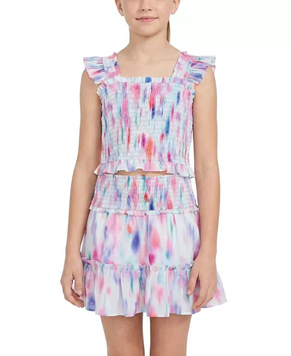Детский комплект для девочек с принтом Kayla Printed Top And Skirt Set Change Of Scenery, Hazy Ikat Seafoam